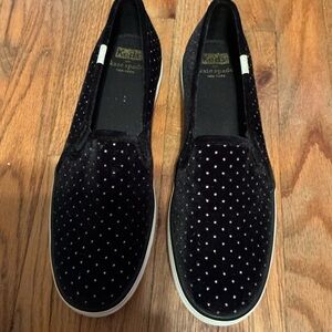 Keds For Kate Spade Black Velvet Slip-Ons with Silver Dots Size 9/ Like New